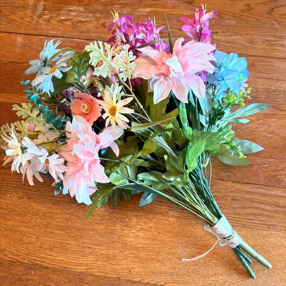 Large Silk Flower Arrangement from Upcycled Mixed Florals Hand Painted Details - Picture 3 of 17